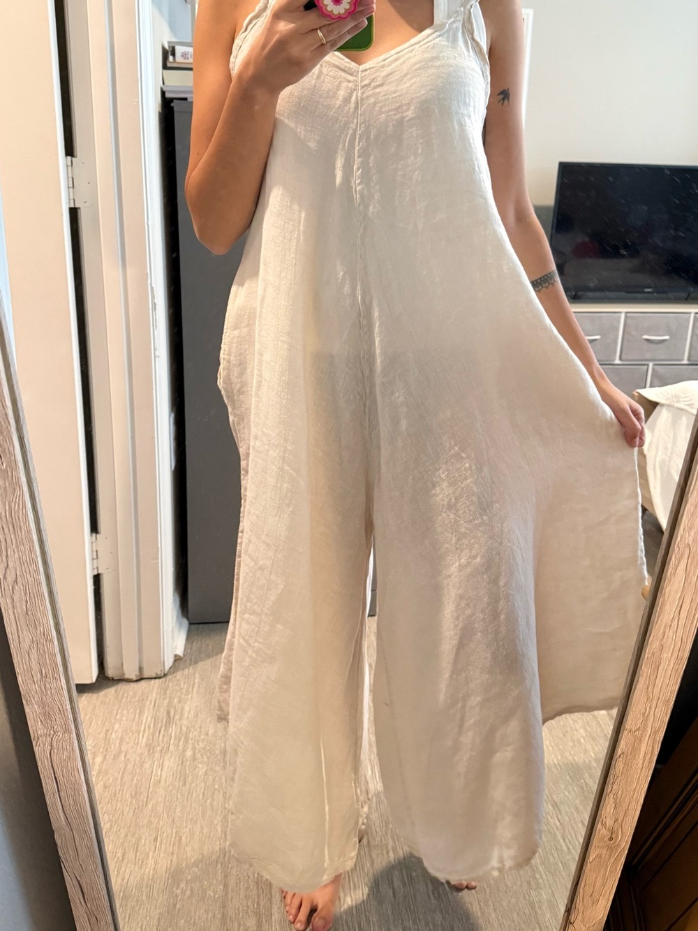 Puro Lino 100% Linen Cream Wide-Leg Jumpsuit